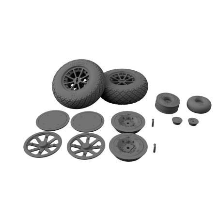 Zestaw kół do Curtiss P-40 Tomahawk / Warhawk / Kittyhawk – opona Diamond Tread Perforated – skala 1:48